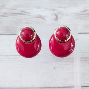 Vintage Stud Earrings Classy Retro Red & Gold Tone Stylish Statement